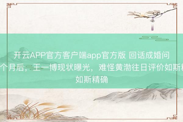 开云APP官方客户端app官方版 回话成婚问题3个月后，王一博现状曝光，难怪黄渤往日评价如斯精确